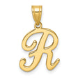 14k Yellow Gold Script Letter R Pendant, Polished Initial Charm, Unisex Jewelry