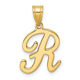 14k Yellow Gold Script Letter R Pendant, Polished Initial Charm, Unisex Jewelry