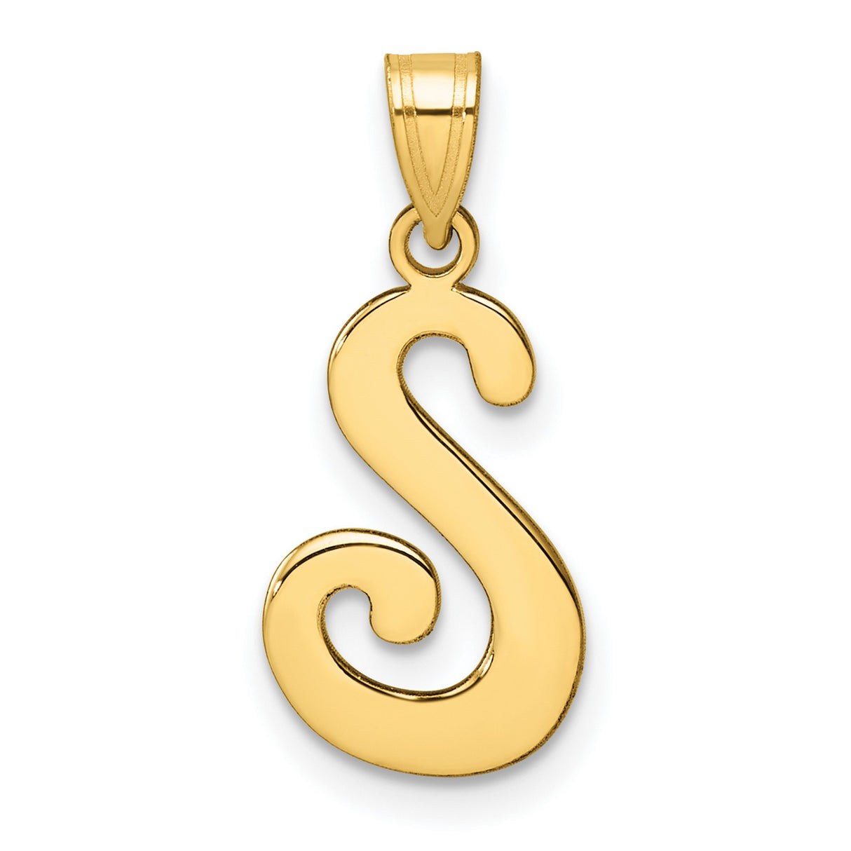 14k Yellow Gold Script Letter S Pendant Charm, Polished Alphabet Jewelry, Custom Initial Charm