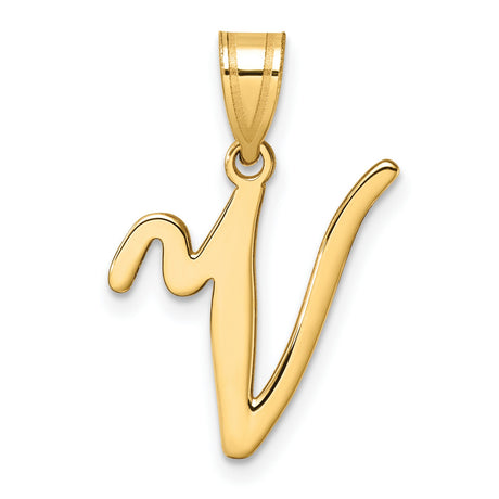 14k Yellow Gold Initial N Pendant, Script Letter Charm, Cursive Monogram Jewelry for Women