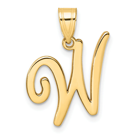 14k Yellow Gold Script Initial Pendant, Letter W, Dainty Monogram Charm for Women or Unisex Wear