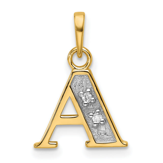 14k Multi-Tone Gold Letter A Pendant with Textured Design and Diamond-Cut Accents