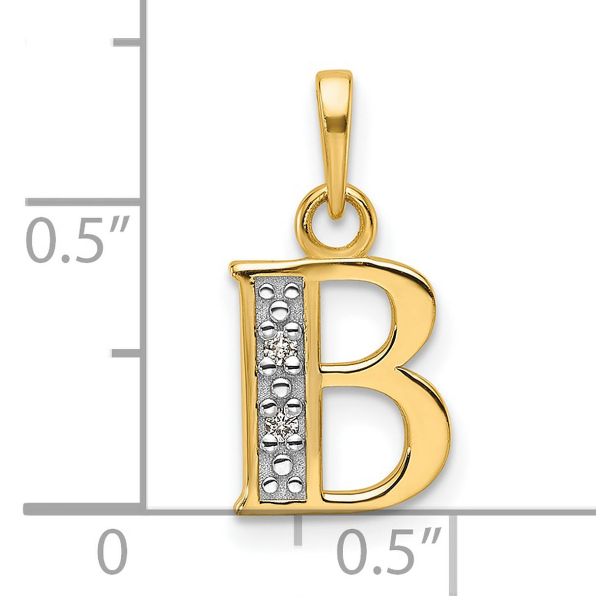 14k Multi-Tone Gold Letter B Pendant with Diamond-Cut Texture and White Detail