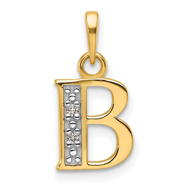 14k Multi-Tone Gold Letter B Pendant with Diamond-Cut Texture and White Detail