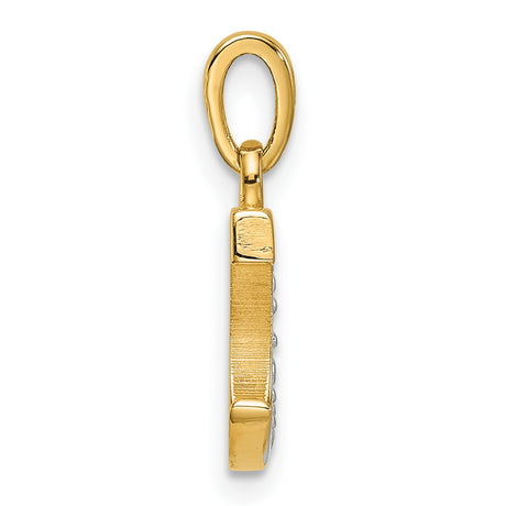 14k Multi-Tone Gold Letter C Pendant, Diamond-Cut Textured Initial Charm with Rhodium Finish