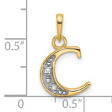 14k Multi-Tone Gold Letter C Pendant, Diamond-Cut Textured Initial Charm with Rhodium Finish