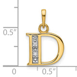 14k Multi-Tone Gold Letter D Pendant with Diamond Cut Detailing and Textured Accent