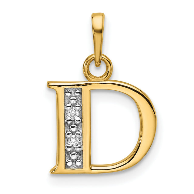 14k Multi-Tone Gold Letter D Pendant with Diamond Cut Detailing and Textured Accent
