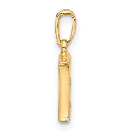 14k Two-Tone Gold Letter E Pendant with Diamond-Cut Accents, Textured Alphabet Charm