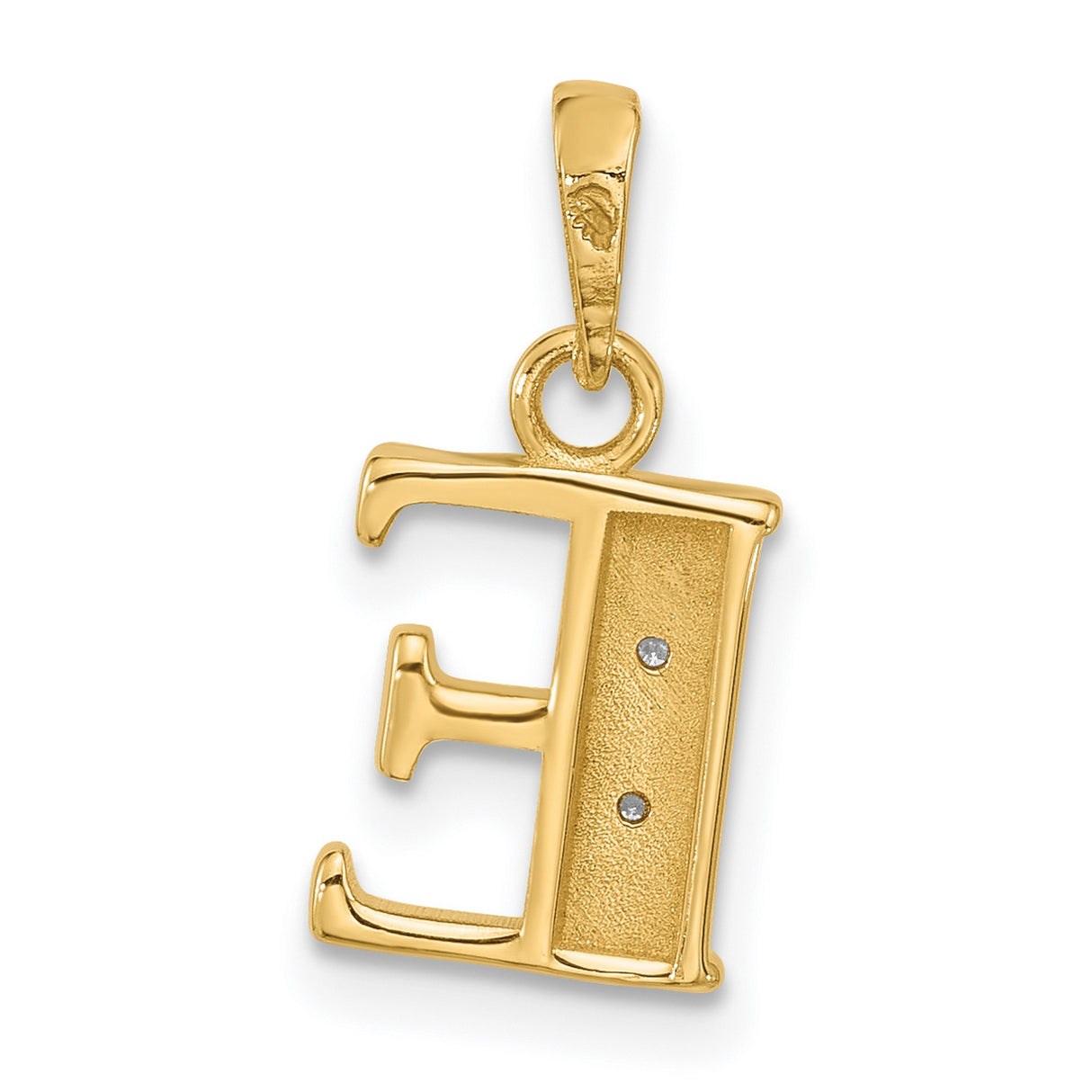 14k Two-Tone Gold Letter E Pendant with Diamond-Cut Accents, Textured Alphabet Charm