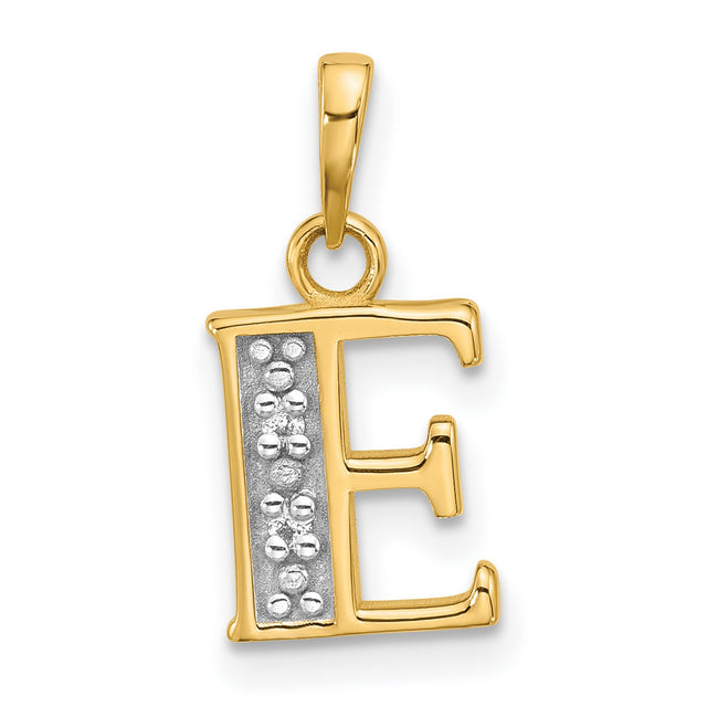 14k Two-Tone Gold Letter E Pendant with Diamond-Cut Accents, Textured Alphabet Charm