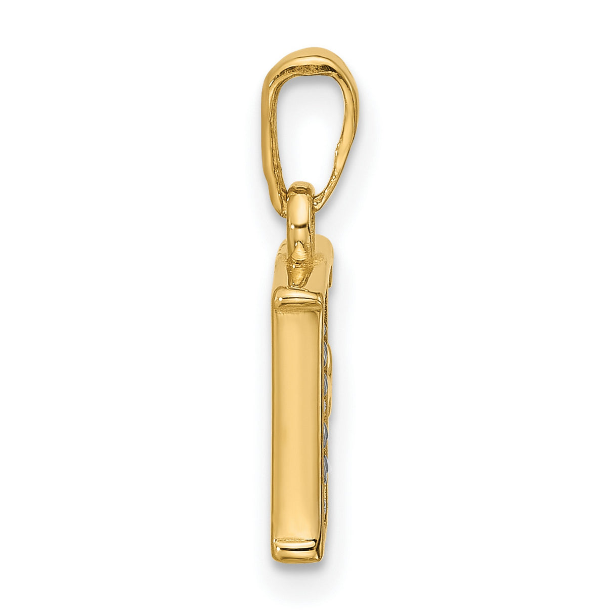 14k Two-Tone Gold Letter F Pendant with Diamond, Textured Alphabet Charm for Women