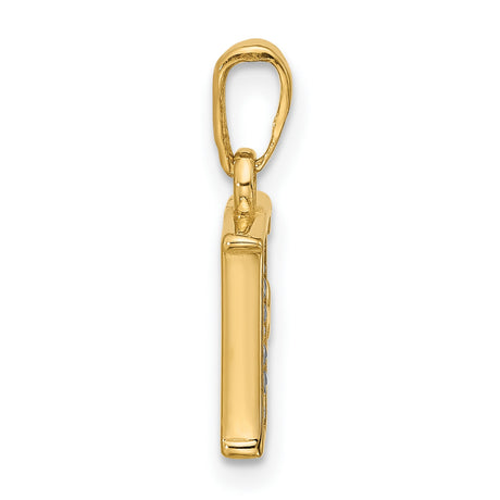 14k Two-Tone Gold Letter F Pendant with Diamond, Textured Alphabet Charm for Women