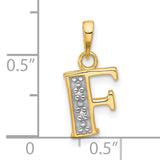 14k Two-Tone Gold Letter F Pendant with Diamond, Textured Alphabet Charm for Women