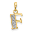 14k Two-Tone Gold Letter F Pendant with Diamond, Textured Alphabet Charm for Women
