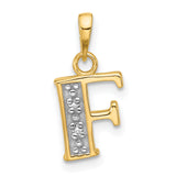 14k Two-Tone Gold Letter F Pendant with Diamond, Textured Alphabet Charm for Women