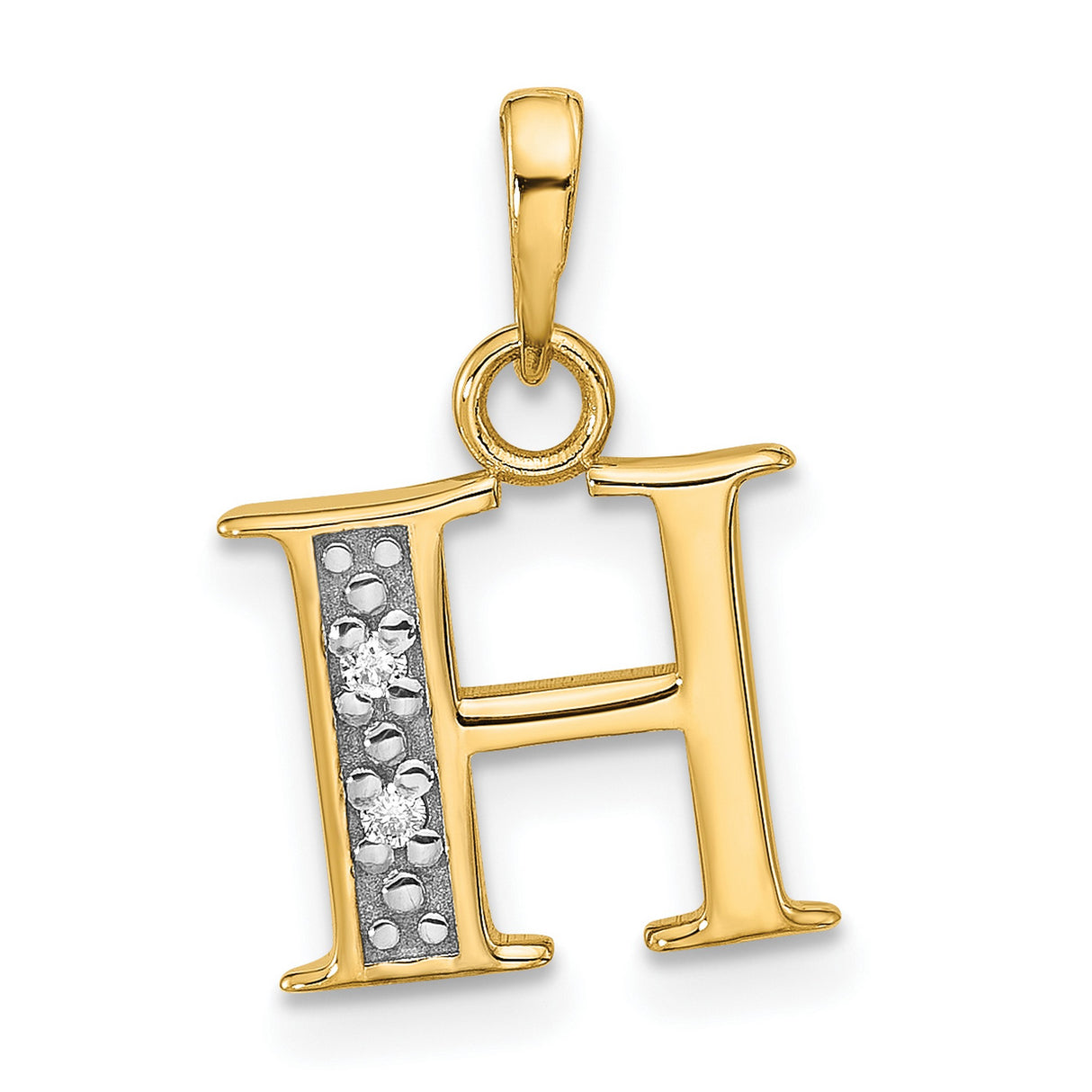 14k Multi-Tone Gold H Letter Pendant with Diamond Accents, Block Initial Charm