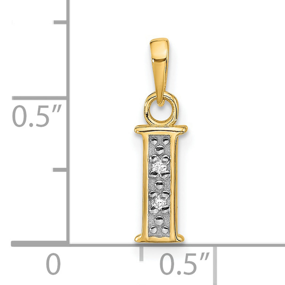 14k Multi-Tone Gold Initial I Pendant with Diamond Cut Detailing, Alphabet Charm for Women
