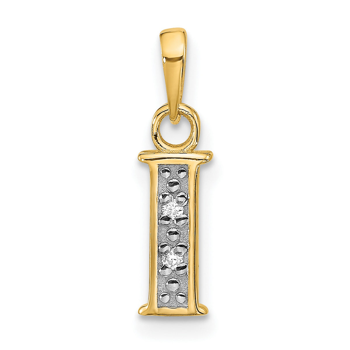 14k Multi-Tone Gold Initial I Pendant with Diamond Cut Detailing, Alphabet Charm for Women