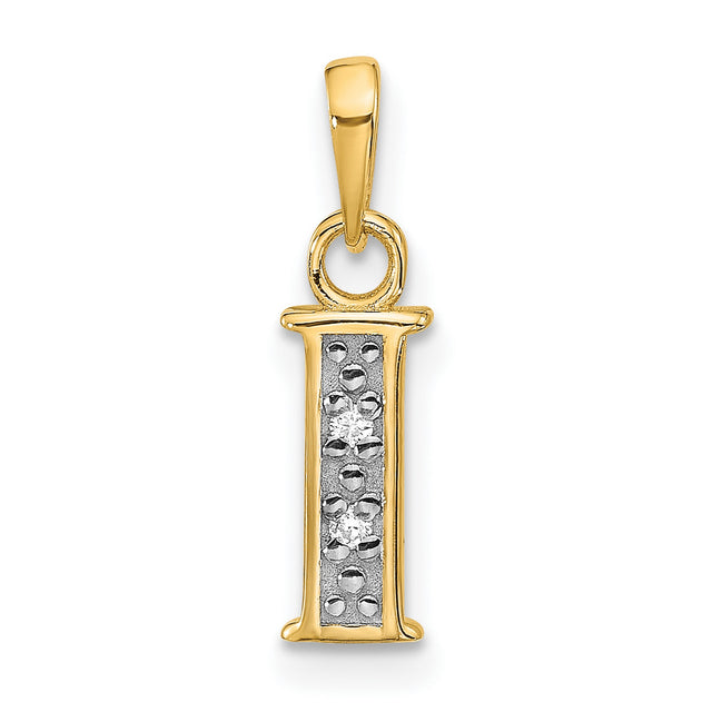 14k Multi-Tone Gold Initial I Pendant with Diamond Cut Detailing, Alphabet Charm for Women