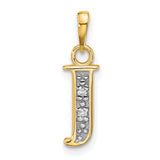 14k Multi-Tone Gold Initial Pendant J with Diamond Cut Accents, Personalized Letter Charm