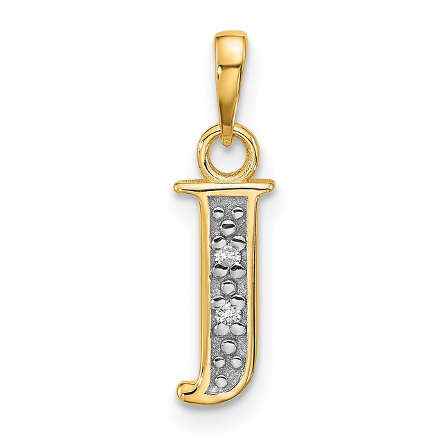 14k Multi-Tone Gold Initial Pendant J with Diamond Cut Accents, Personalized Letter Charm