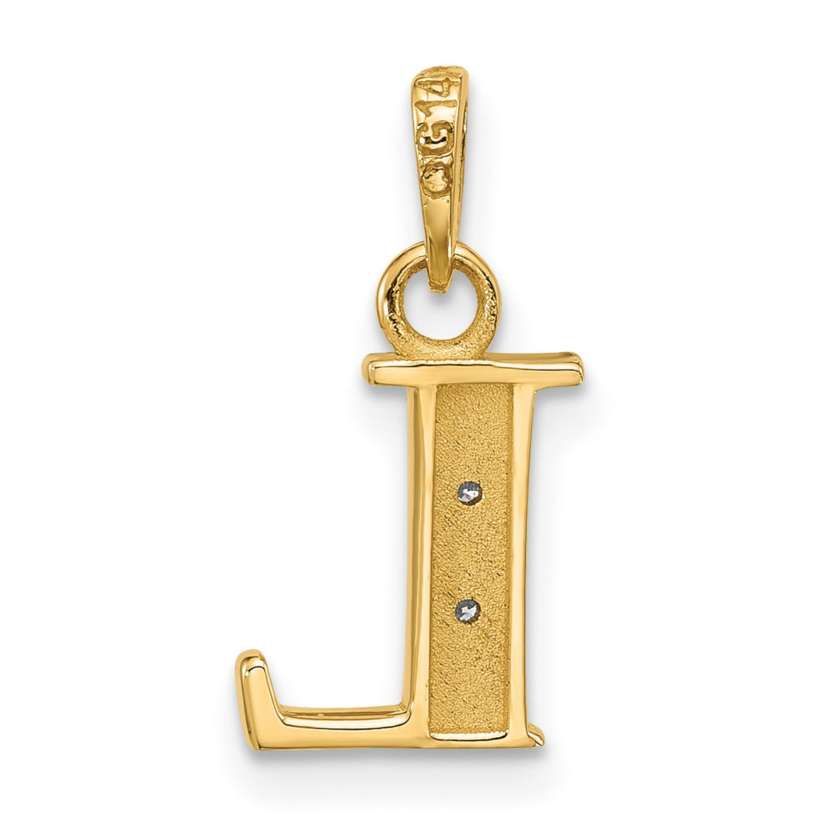 14k Yellow Gold Letter L Pendant with Diamond Cut Detail, Rhodium Plated Alphabet Charm