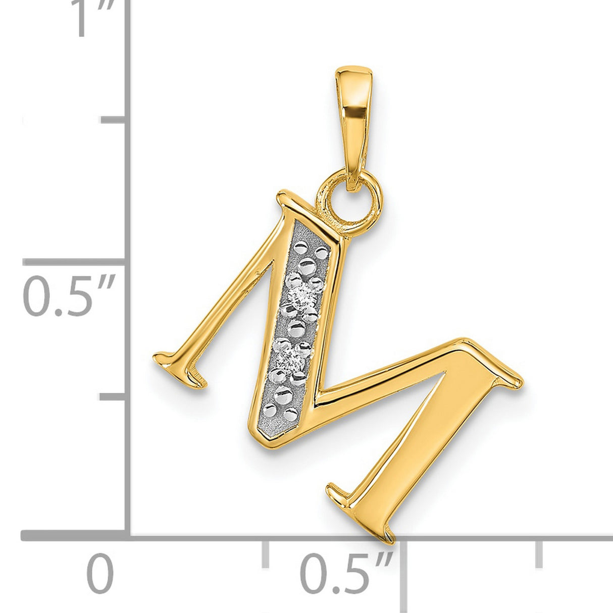 14k Multi-Tone Gold Letter M Pendant with Diamond Cut Accents
