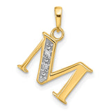 14k Multi-Tone Gold Letter M Pendant with Diamond Cut Accents