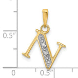 14k Multi-Tone Gold N Pendant with Diamond Accents, Script Letter Charm for Women