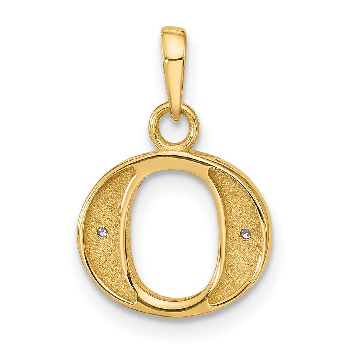 14k Multi-Tone Gold Initial O Pendant with Diamond Cut Detailing and Rhodium Accent