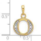 14k Multi-Tone Gold Initial O Pendant with Diamond Cut Detailing and Rhodium Accent