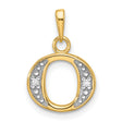 14k Multi-Tone Gold Initial O Pendant with Diamond Cut Detailing and Rhodium Accent
