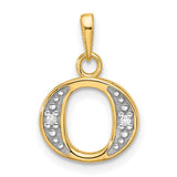 14k Multi-Tone Gold Initial O Pendant with Diamond Cut Detailing and Rhodium Accent