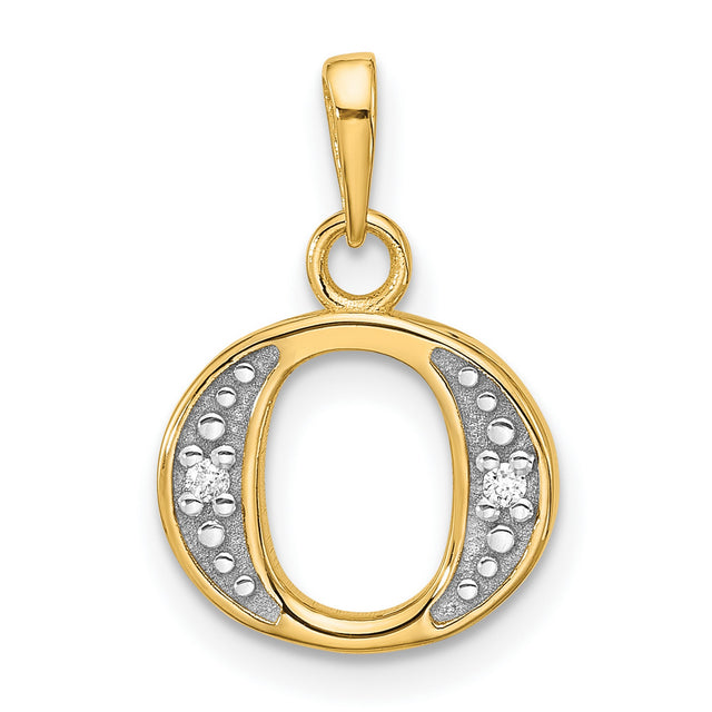 14k Multi-Tone Gold Initial O Pendant with Diamond Cut Detailing and Rhodium Accent