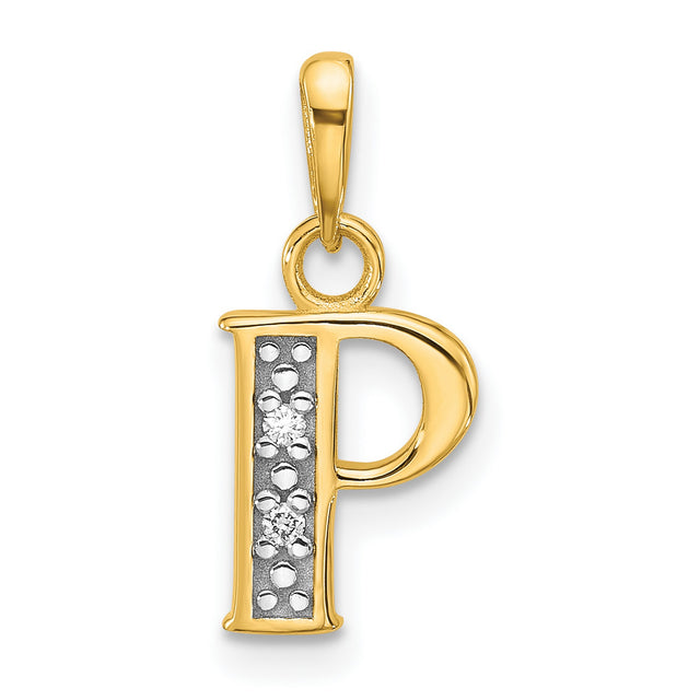 14k Multi-Tone Gold Letter P Pendant with Diamond Accents, Two-Tone Initial Charm for Women