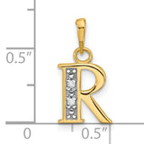 14k Multi-Tone Gold Letter R Pendant with Diamond Accents, Rhodium Detail, Polished Finish