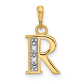 14k Multi-Tone Gold Letter R Pendant with Diamond Accents, Rhodium Detail, Polished Finish
