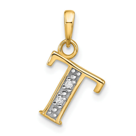 14k Multi-Tone Gold Letter T Pendant with Diamond Cut Detail, Alphabet Charm Jewelry