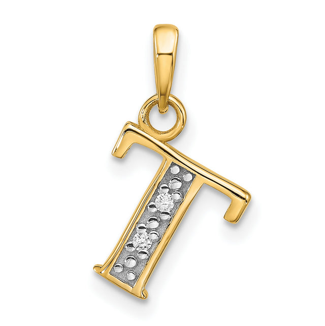 14k Multi-Tone Gold Letter T Pendant with Diamond Cut Detail, Alphabet Charm Jewelry