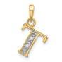 14k Multi-Tone Gold Letter T Pendant with Diamond Cut Detail, Alphabet Charm Jewelry