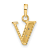 14k Multi-Tone Gold Letter V Pendant with Diamond Cut Accents