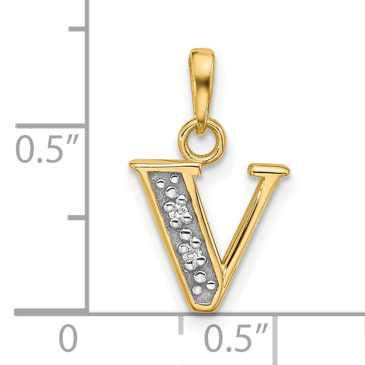 14k Multi-Tone Gold Letter V Pendant with Diamond Cut Accents