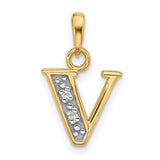 14k Multi-Tone Gold Letter V Pendant with Diamond Cut Accents