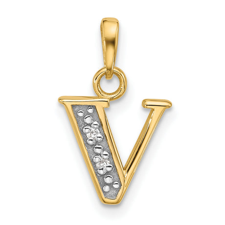 14k Multi-Tone Gold Letter V Pendant with Diamond Cut Accents