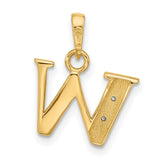 14k Multi-Tone Gold W Initial Pendant with Diamond and Textured Rhodium Accent