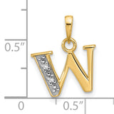 14k Multi-Tone Gold W Initial Pendant with Diamond and Textured Rhodium Accent