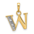 14k Multi-Tone Gold W Initial Pendant with Diamond and Textured Rhodium Accent