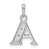 14k White Gold Letter A Pendant with Diamond Accent, Floral Design, Textured Monogram Charm