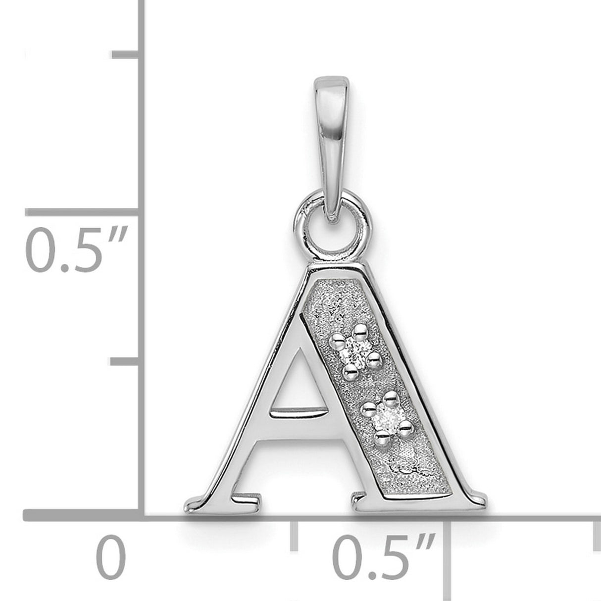 14k White Gold Letter A Pendant with Diamond Accent, Floral Design, Textured Monogram Charm